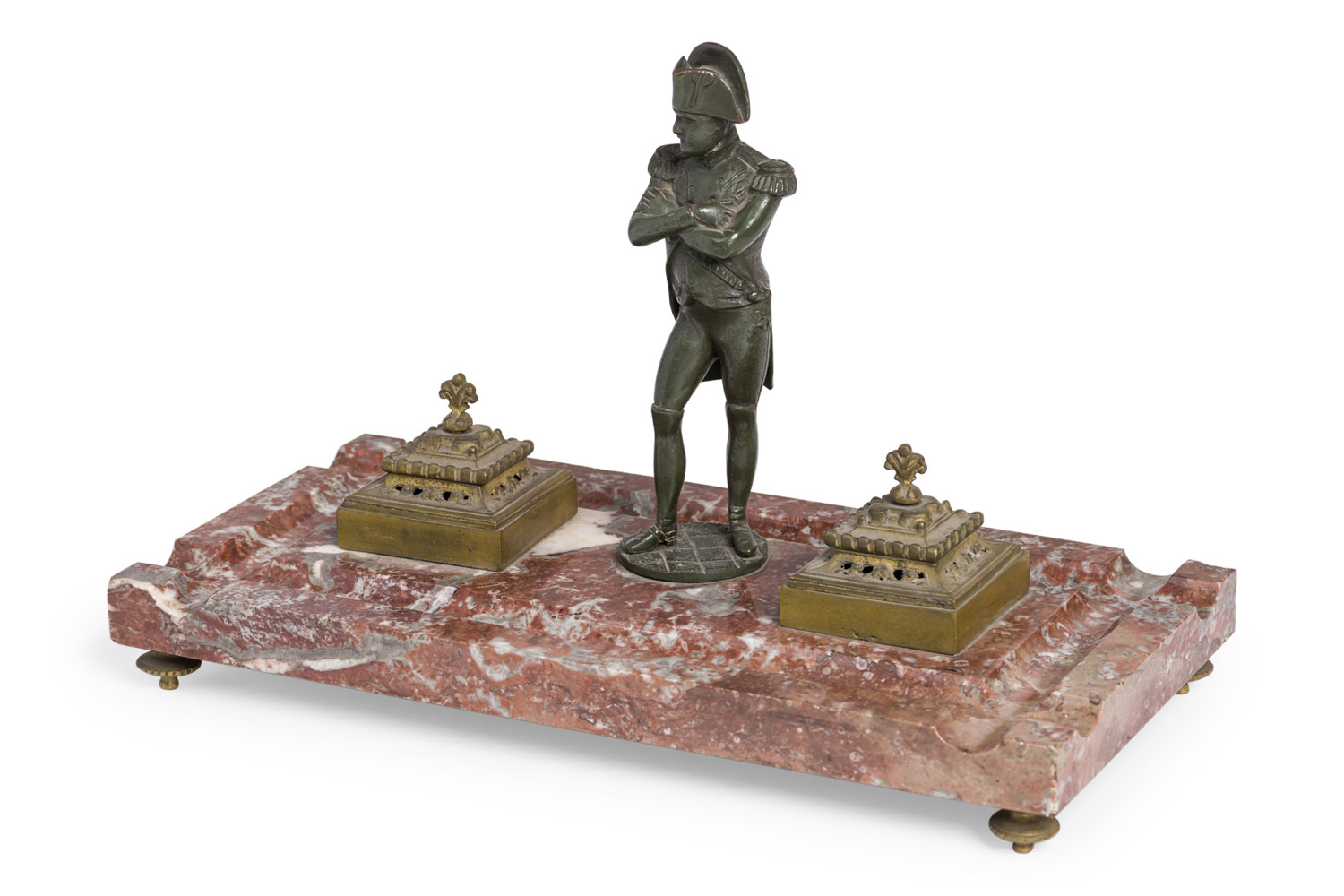 French empire style marble inkwell with napoleon figure 1