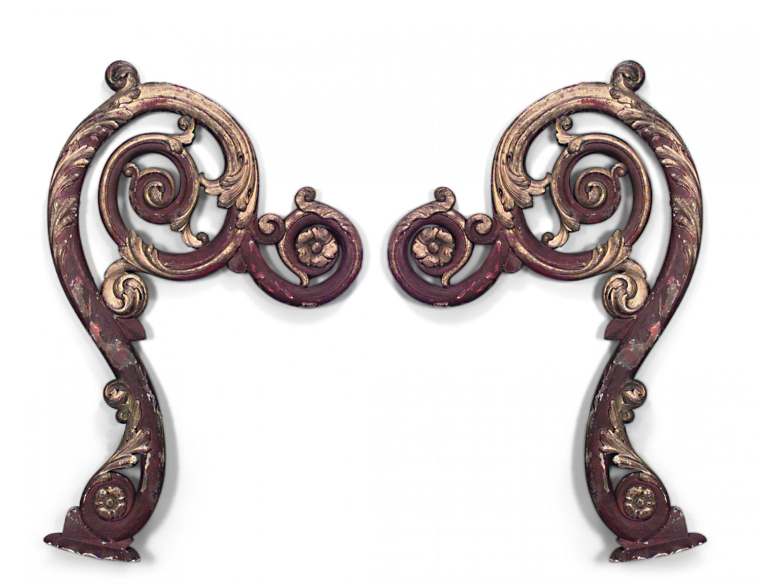 Pair italian rococo style carved gilt wall brackets