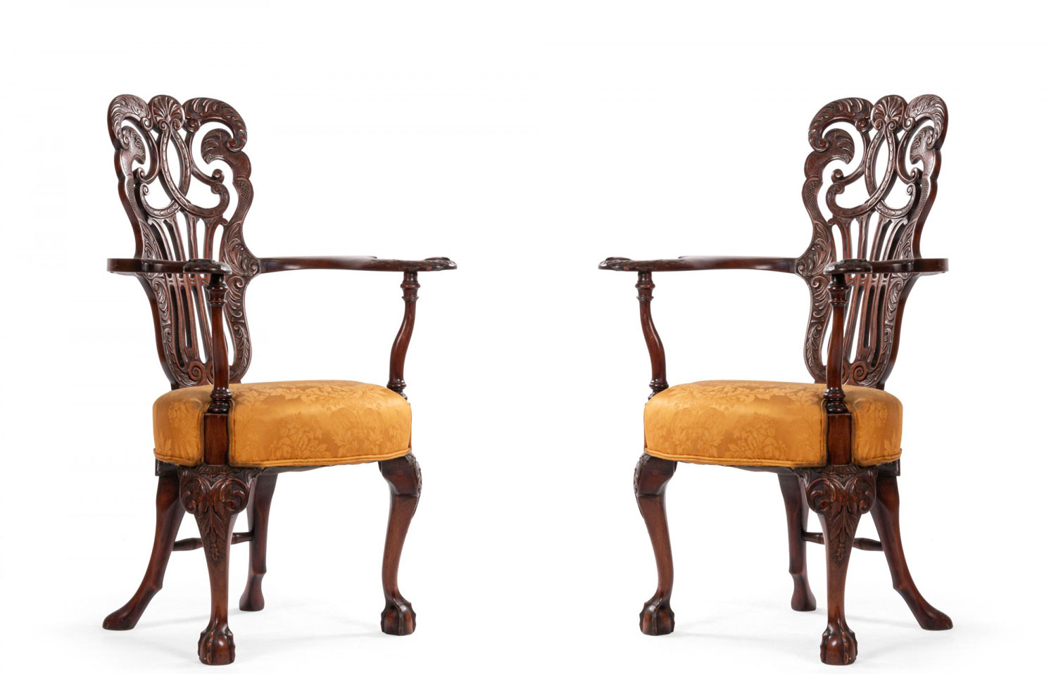 English chippendale mahogany arm chairs