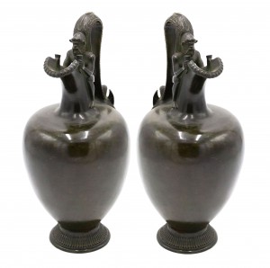 Pair of french victorian bronze satyr pitchers