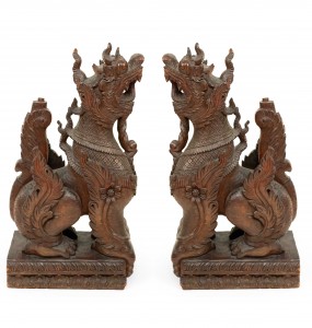 Burmese carved foo dog figures