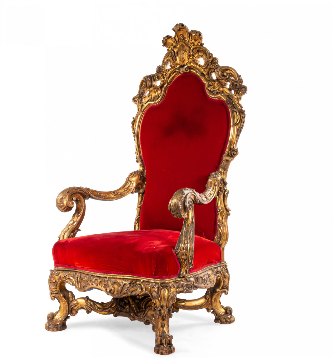 French regence red velvet throne chair