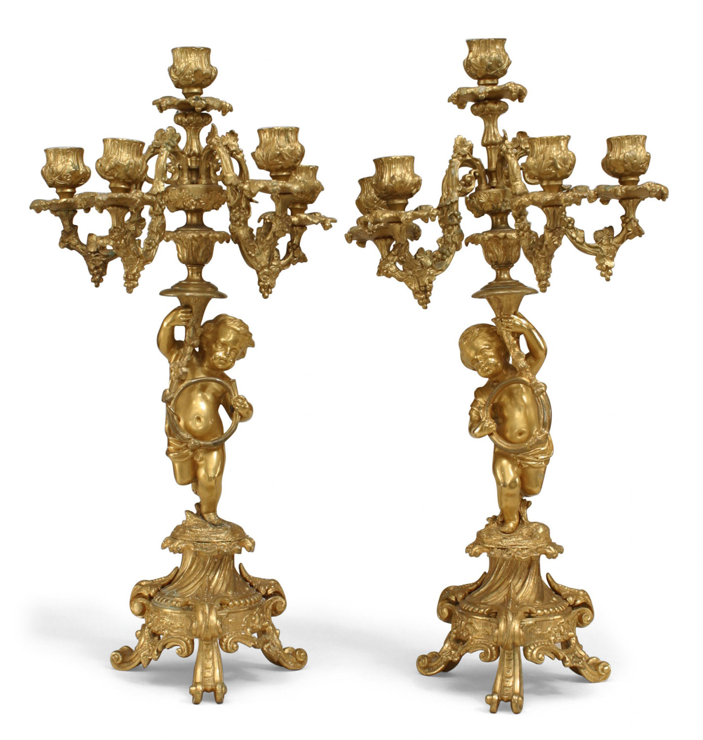 French louis xv style bronze dore cupid candelabras