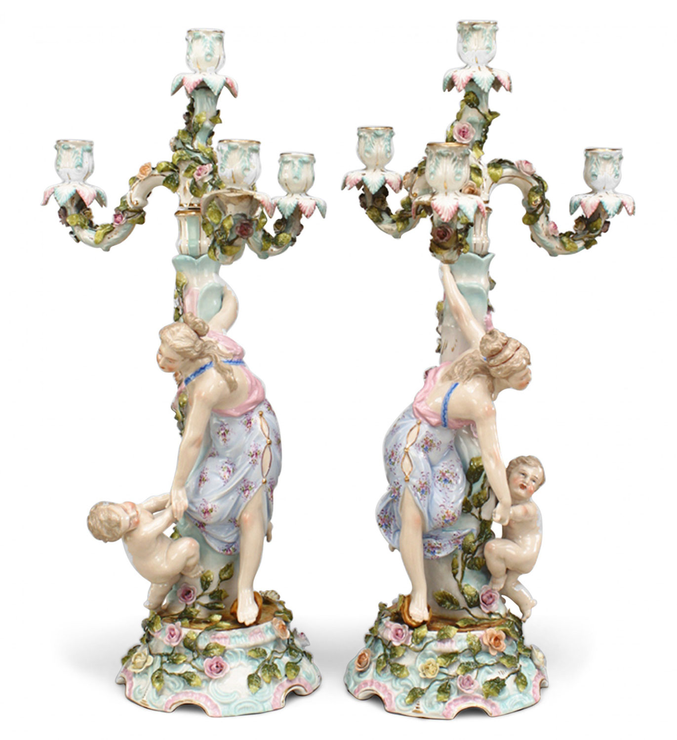 German dresden porcelain candelabras with lady and child figures 1