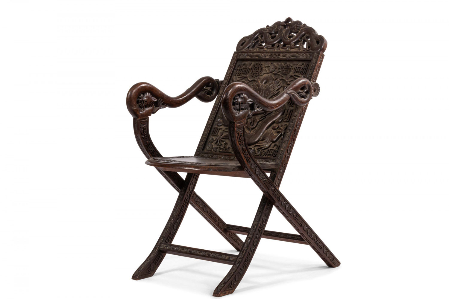 Chinese carved walnut arm chair
