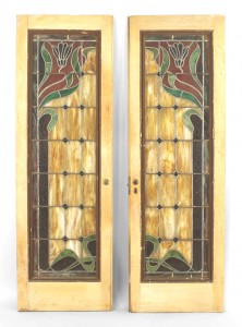 French art nouveau wood and glass doors