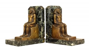 Pair of egyptian green marble and bronze bookends