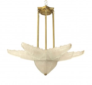 French Art Deco Frosted Glass Star Shapes dChandelier
