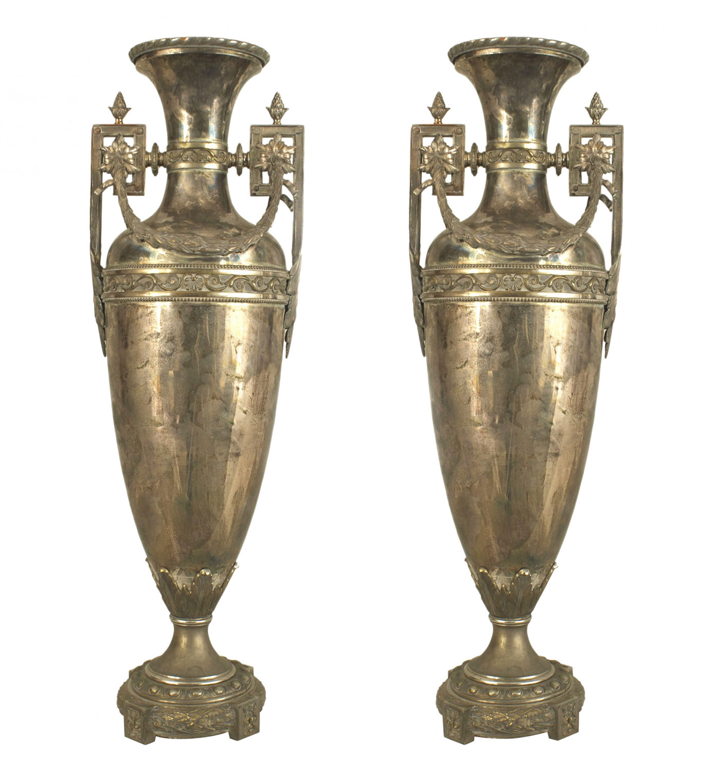 Pair of english georgian style silver plated vases