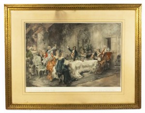 Victorian colored lithograph of banquet
