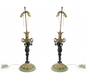 French victorian bronze and onyx table lamps