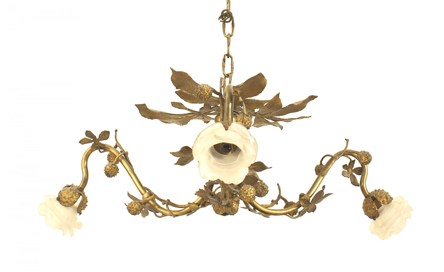 Art nouveau style gilt metal rustic foliate chandelier