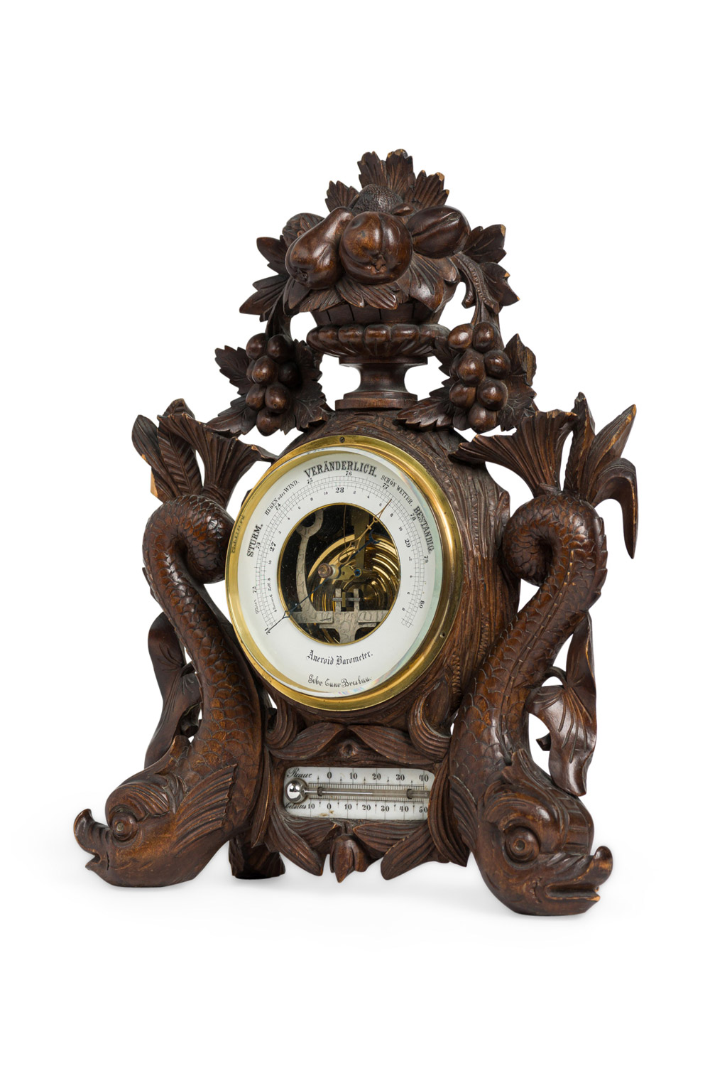 English regency carved walnut barometer