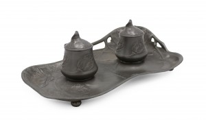 Art nouveau pewter double inkwell 1