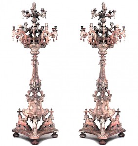 Italian baroque carved wood floor torchieres 1