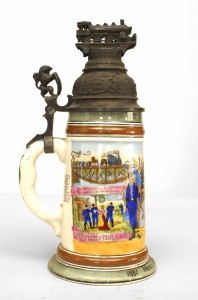 German porcelain and pewter beer stein