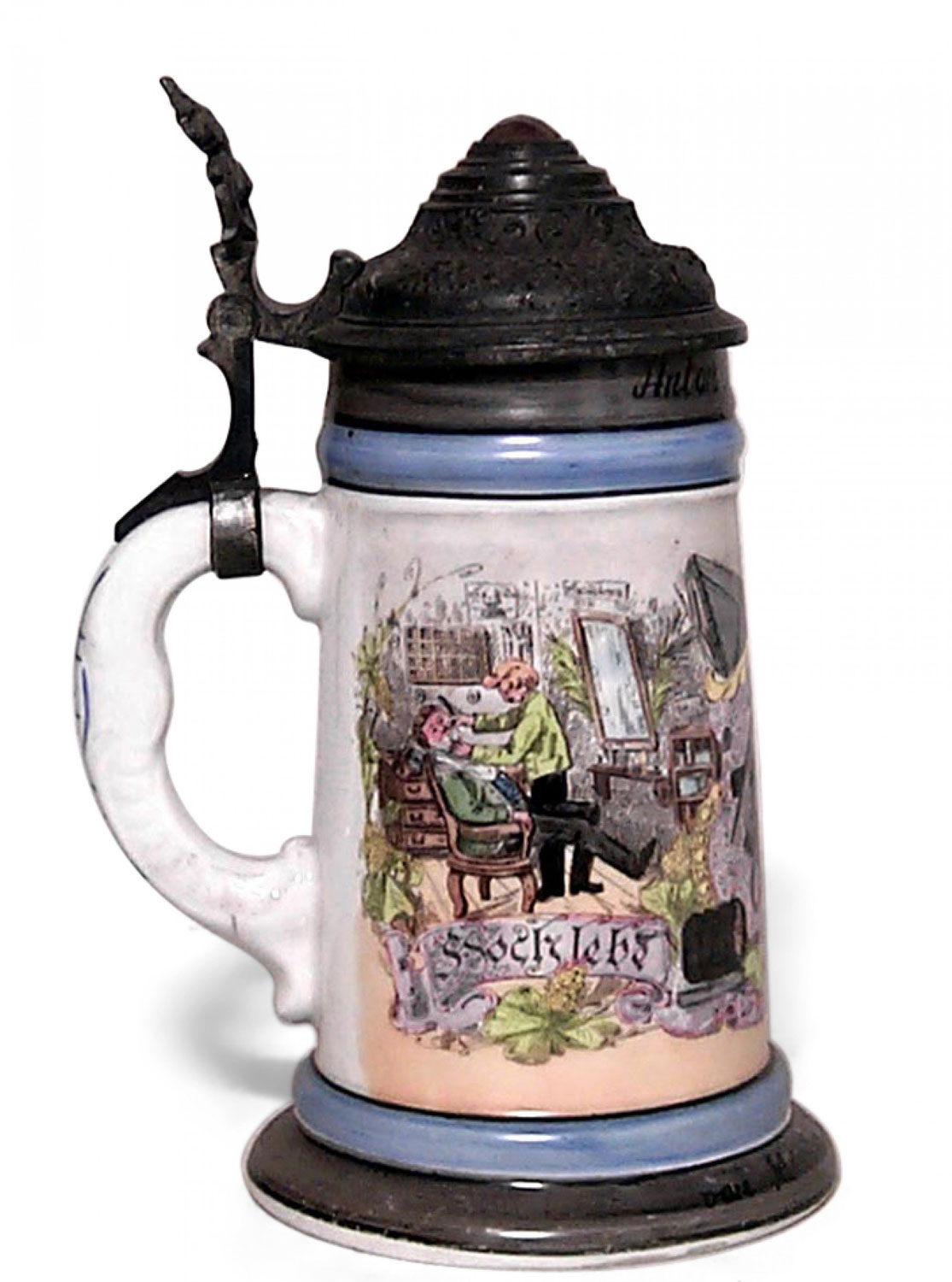 German porcelain and pewter beer stein 3
