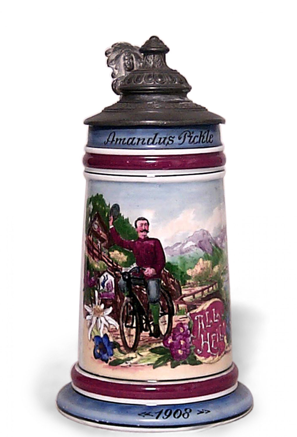 German porcelain and pewter beer stein 6