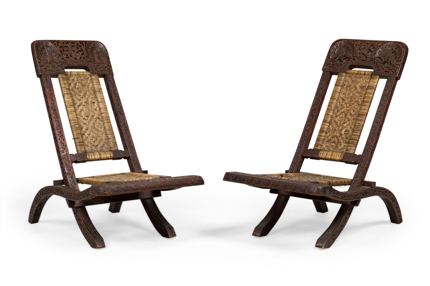 Asian burmese teak folding side chairs