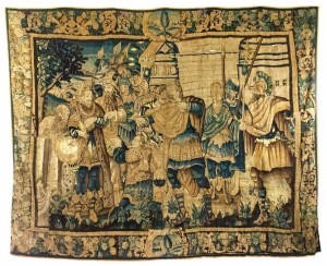 Franco belgian antique tapestry of military figures