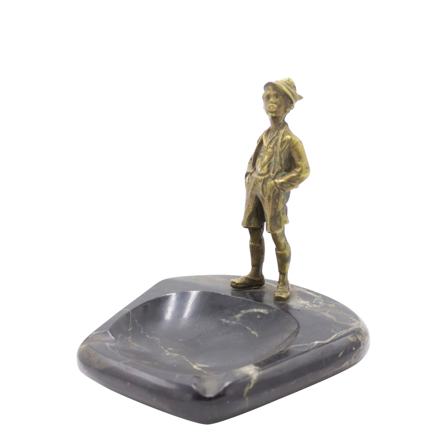 Victorian black marble ashtray with figure 1