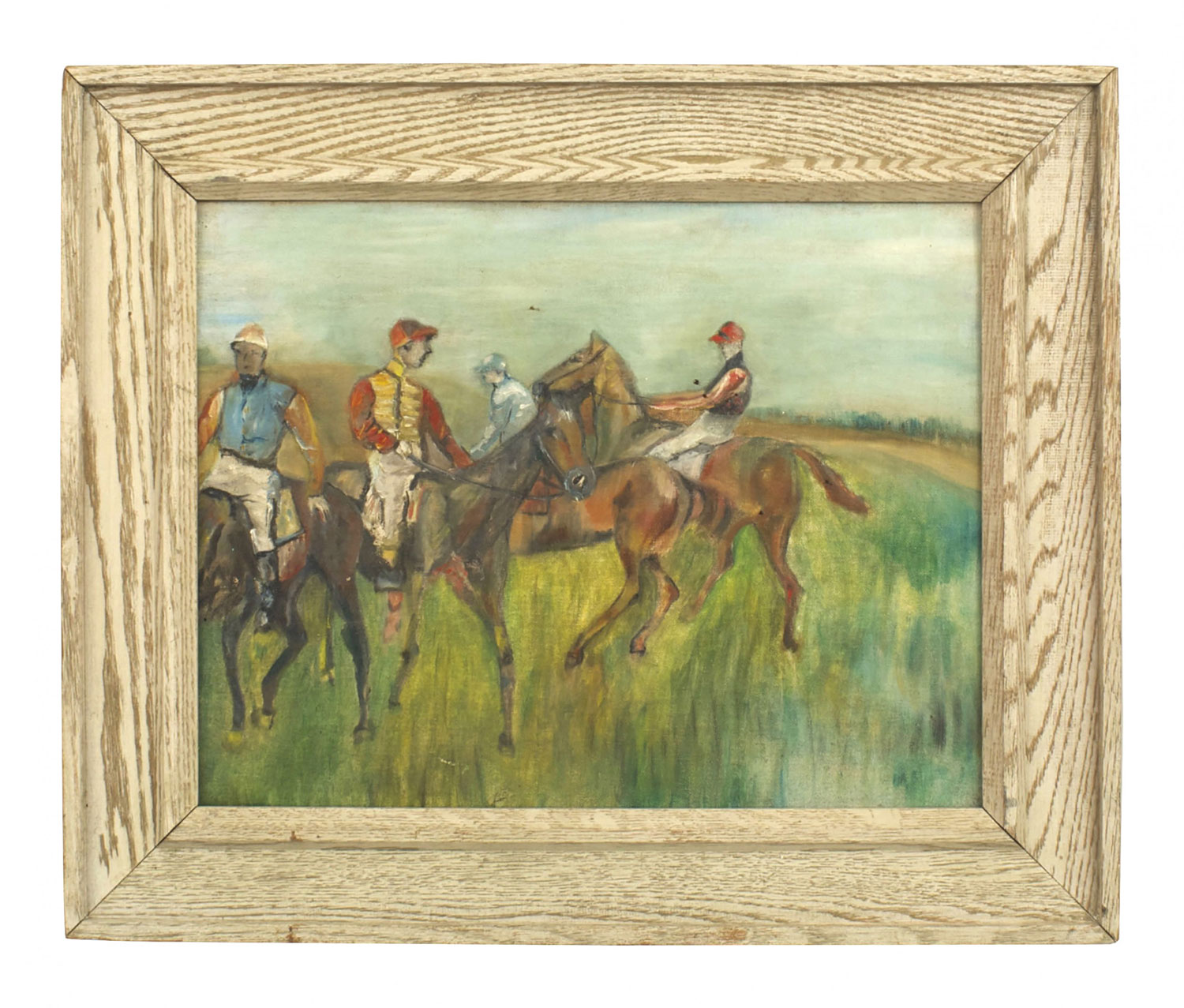 American mid century horse jockey painting
