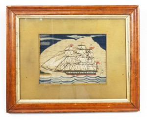 English victorian framed ship embroidery
