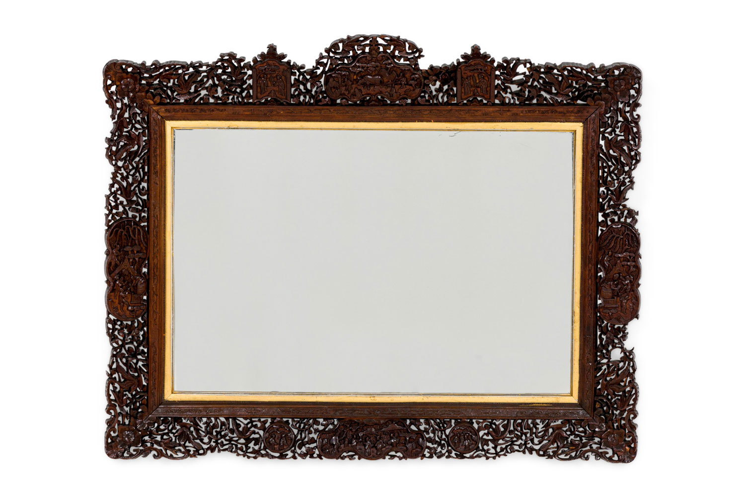 Burmese style teak filigree wall mirror 1