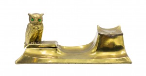 English victorian brass owl inkwell 1