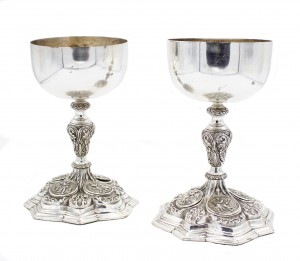 Pair of italian renaissance style silver plate chalices