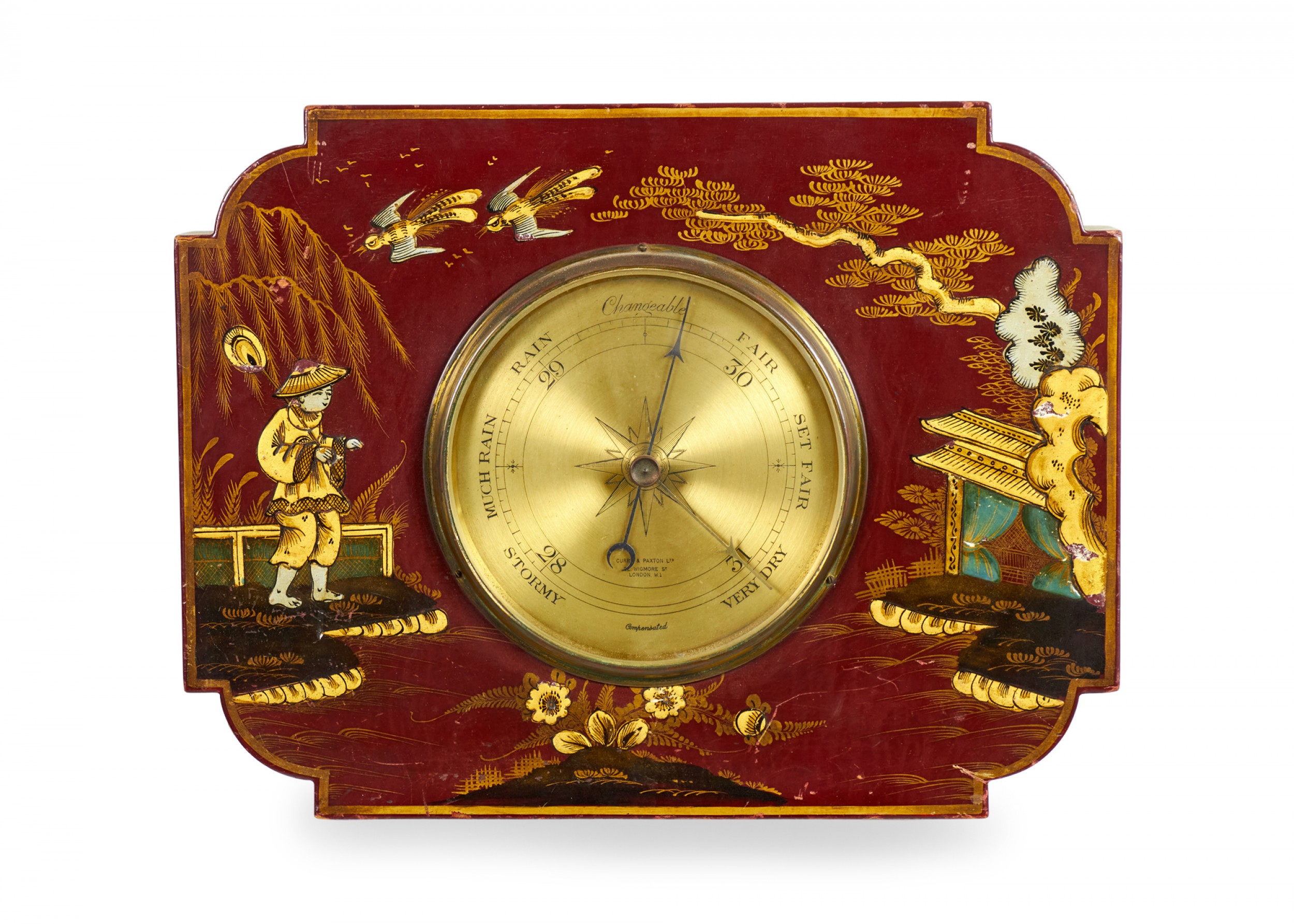 English regency red lacquer barometer