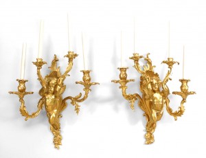 French louis xv style bronze dore cherub wall sconces