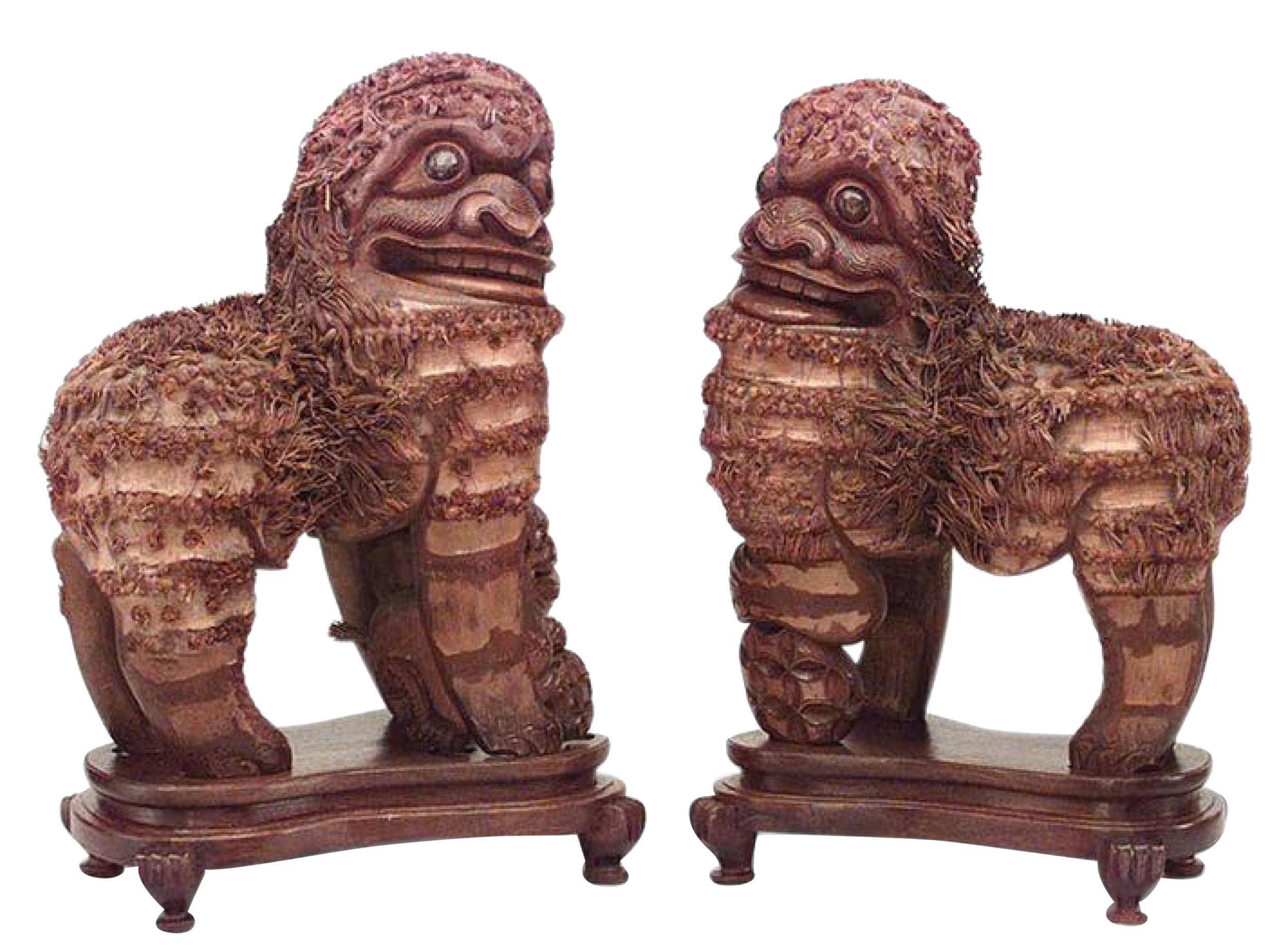 Chinese carved wood foo dogs