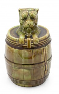 English victorian porcelain barrel and dog box