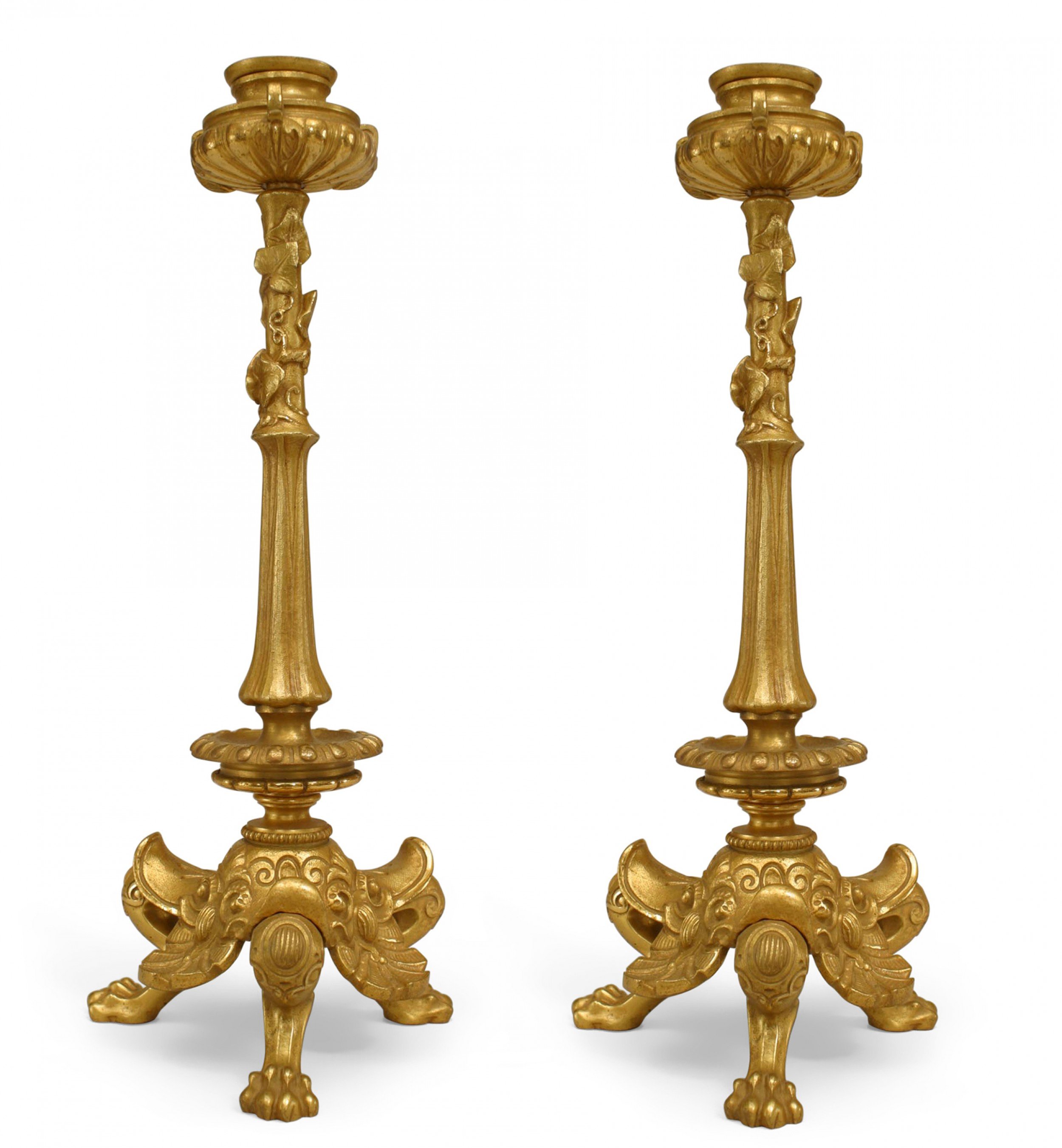 English regency gilt bronze candlesticks