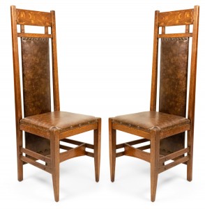 American mission oak leather side chairs