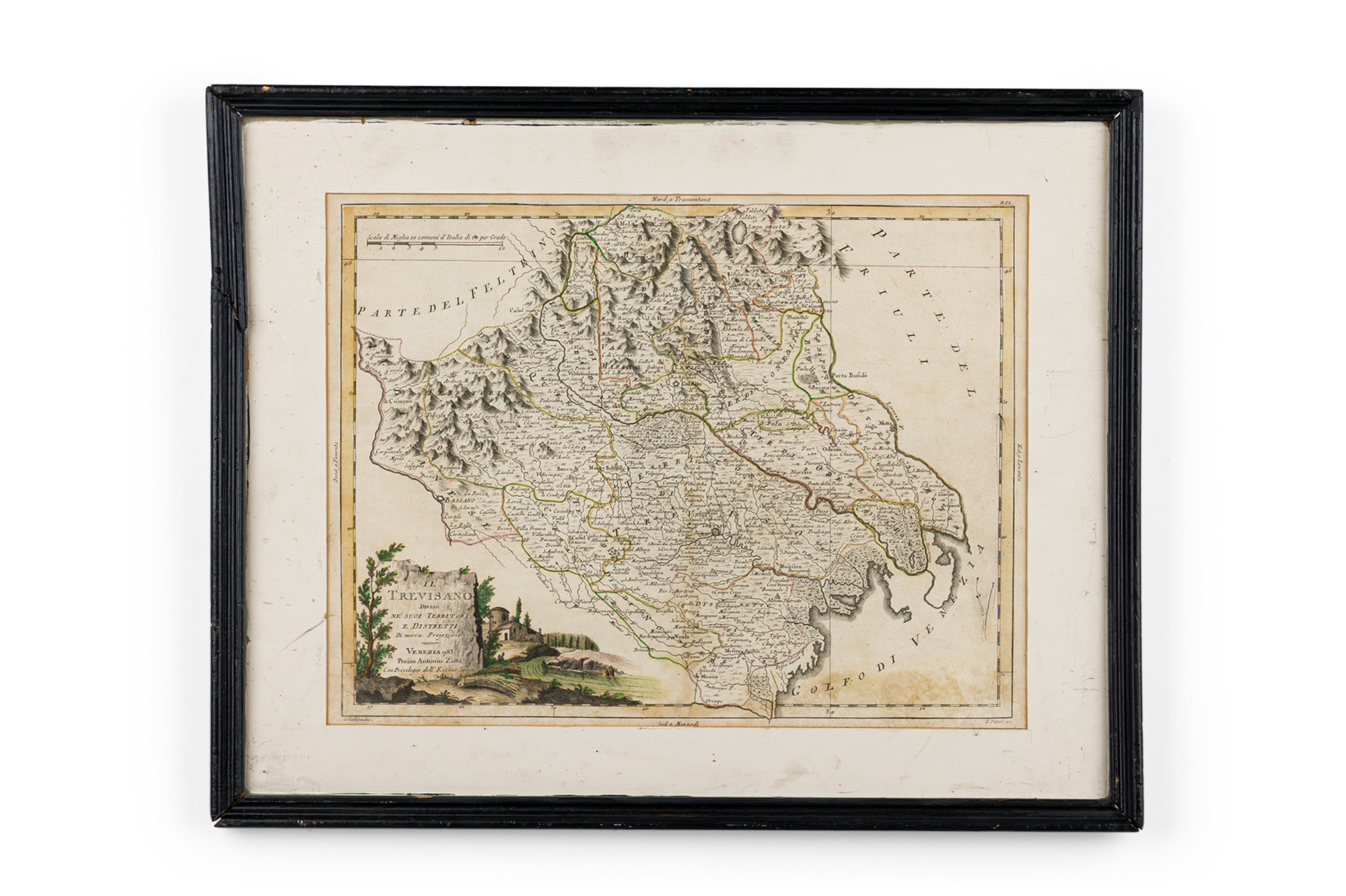 Italian neo classic framed print of a regional map of italy
