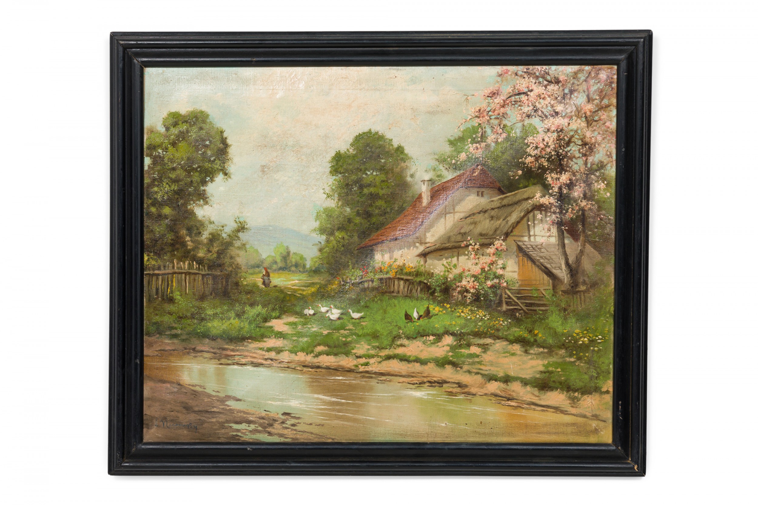 English victorian landscape of house by a creek