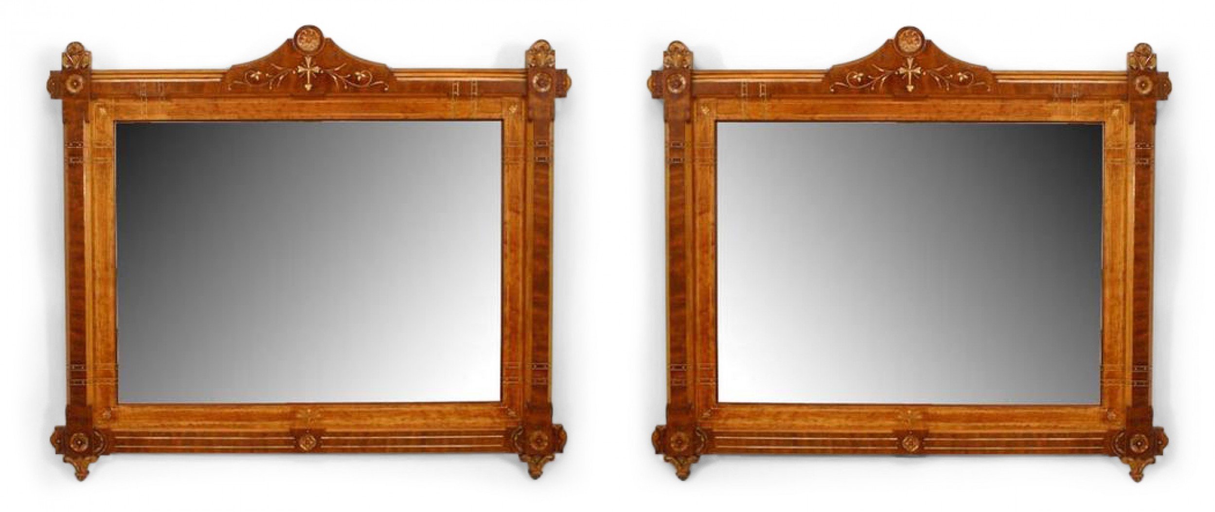 Victorian eastlake walnut and maple carved wall mirrors 1