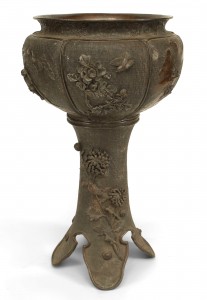 Japanese bronze floral jardiniere with stand