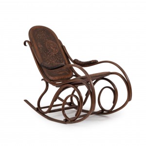 Austrian bentwood scroll leather rocking chair