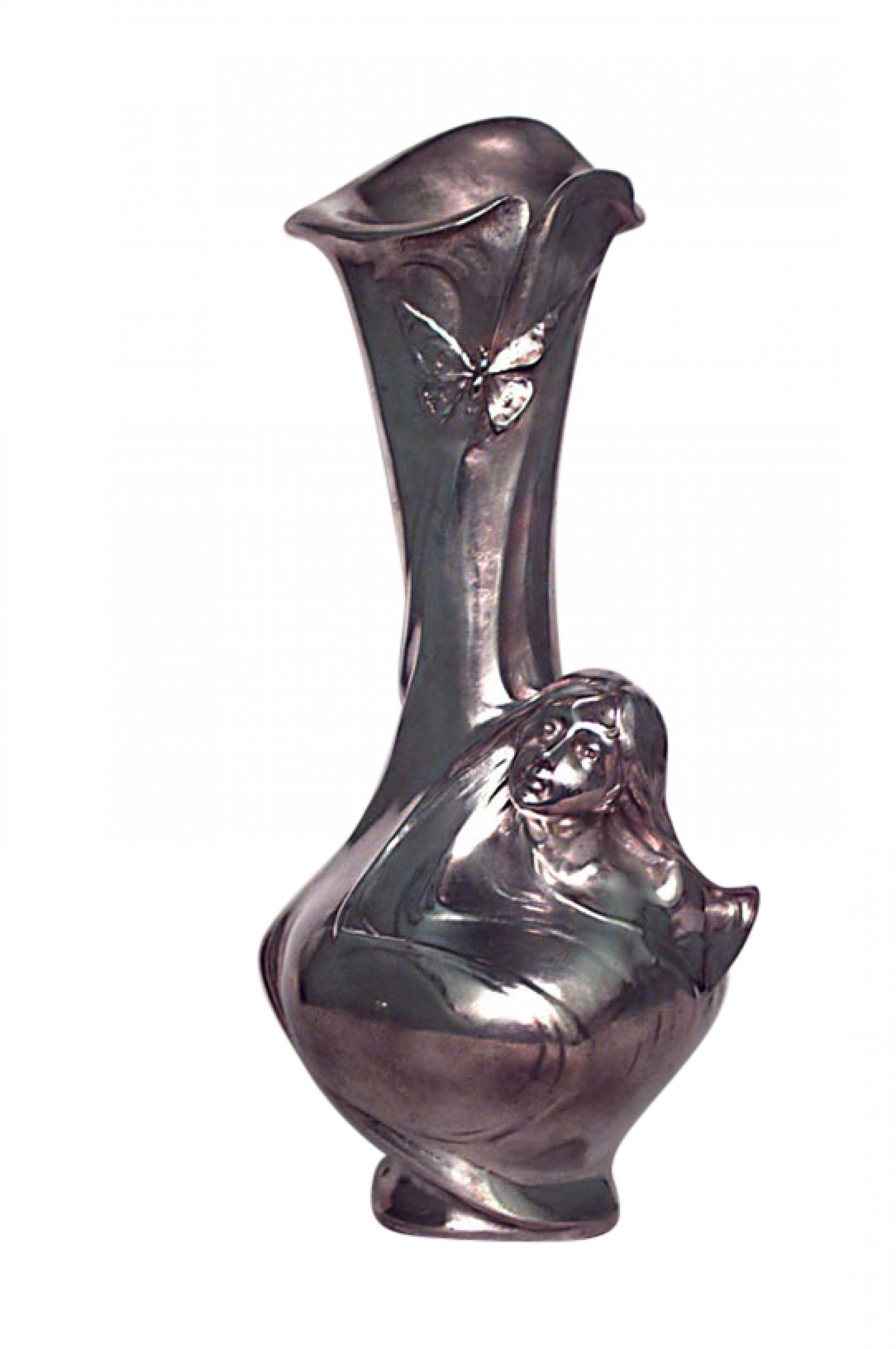 French art nouveau sibeud silver plated vase