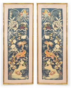 Chinese embroidered floral wall hangings
