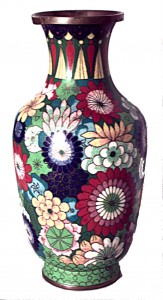 Chinese style cloisonne floral enamel vase