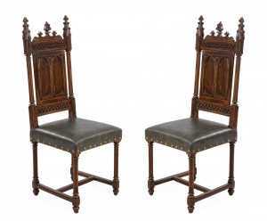 English gothic revival leather side chairs