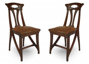 French art nouveau leather side chairs
