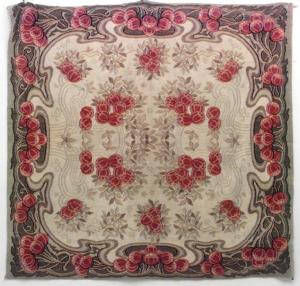 Art nouveau beige and green velvet table cover 1