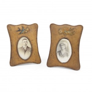 Pair american victorian tan leather picture frames