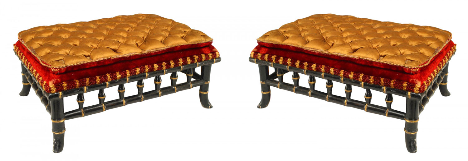 French victorian gold and red foot stool 1