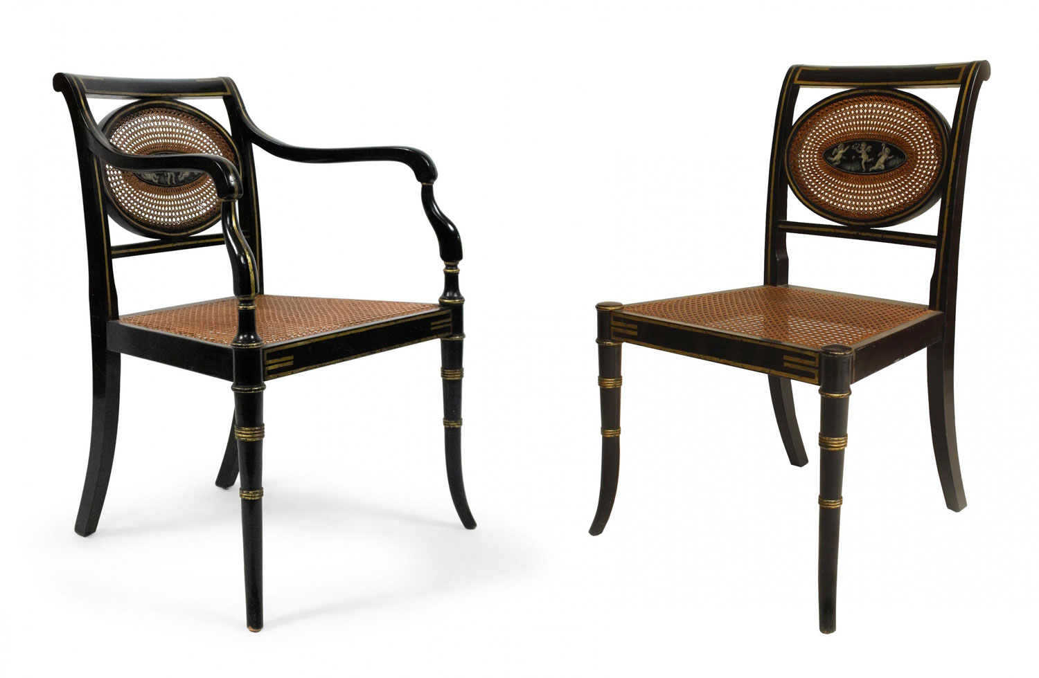English regency black lacquered chairs 1